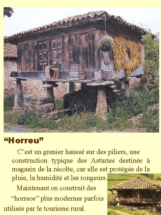 “Horreu” C’est un grenier haussé sur des piliers, une construction typique des Asturies destinée