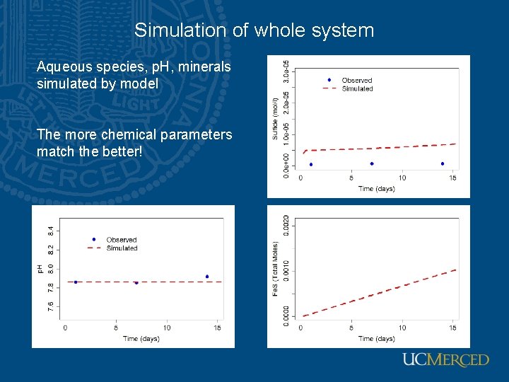 Simulation of whole system Aqueous species, p. H, minerals simulated by model The more