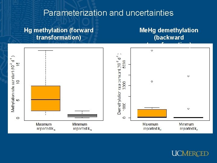 Parameterization and uncertainties Hg methylation (forward transformation) Me. Hg demethylation (backward transformation) 