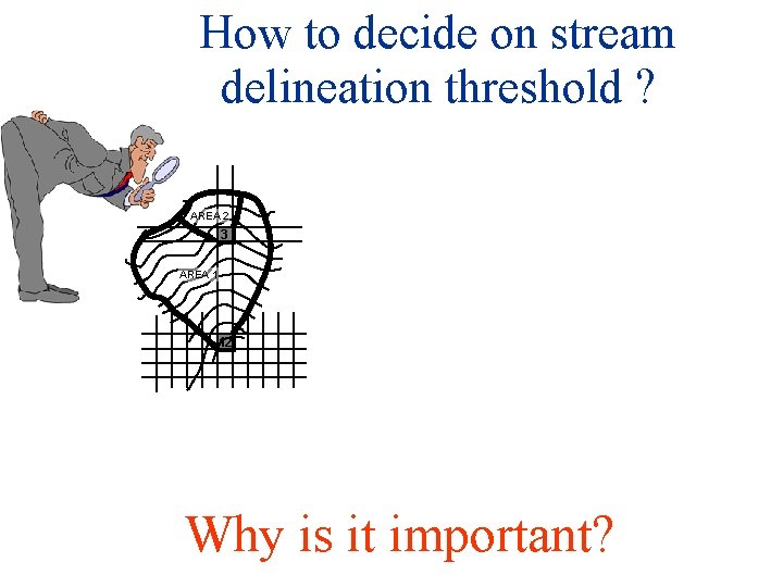 How to decide on stream delineation threshold ? AREA 2 3 AREA 1 12