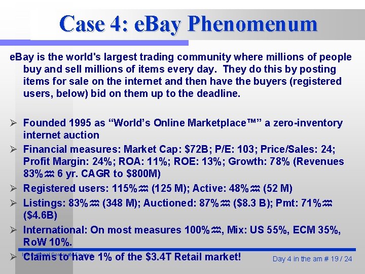 Case 4: e. Bay Phenomenum e. Bay is the world's largest trading community where