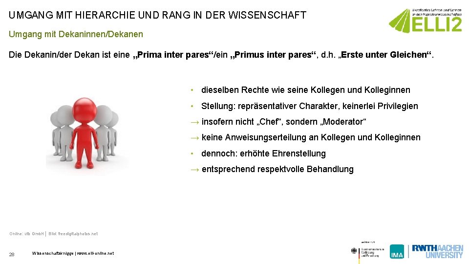 UMGANG MIT HIERARCHIE UND RANG IN DER WISSENSCHAFT Umgang mit Dekaninnen/Dekanen Die Dekanin/der Dekan