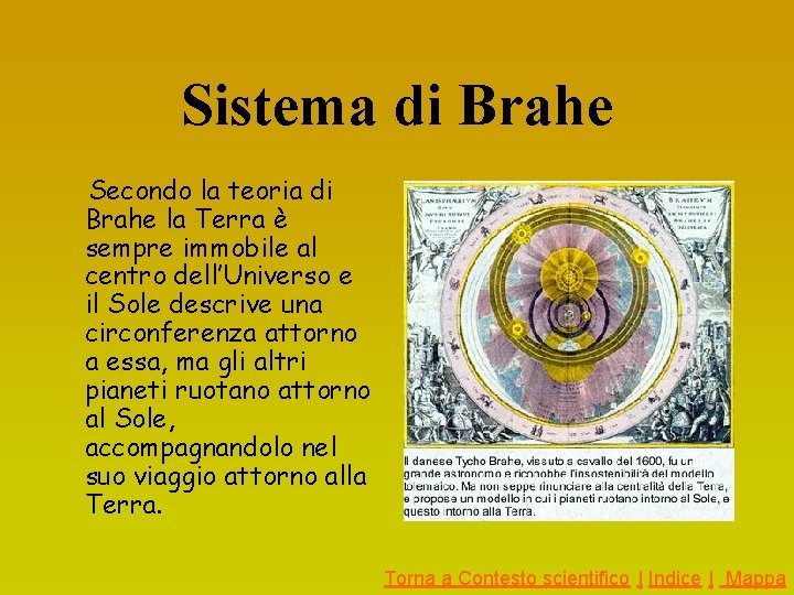Sistema di Brahe Secondo la teoria di Brahe la Terra è sempre immobile al