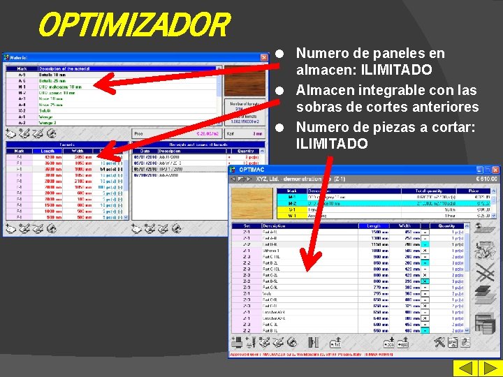 OPTIMIZADOR Numero de paneles en almacen: ILIMITADO l Almacen integrable con las sobras de