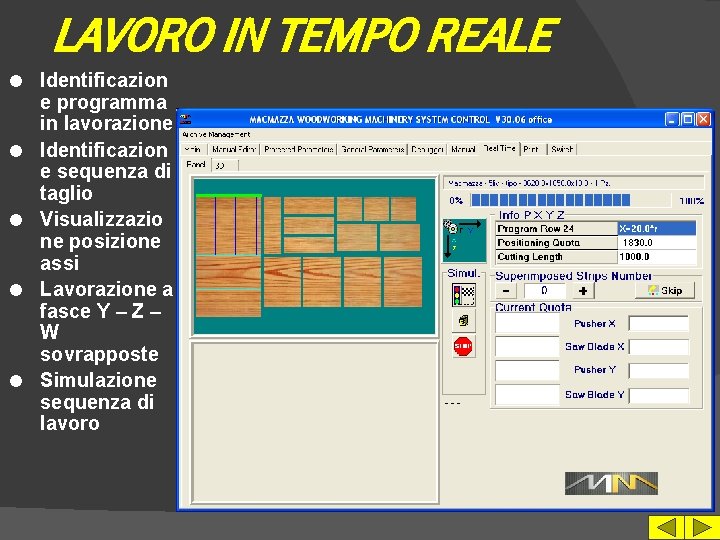 LAVORO IN TEMPO REALE l l l Identificazion e programma in lavorazione Identificazion e