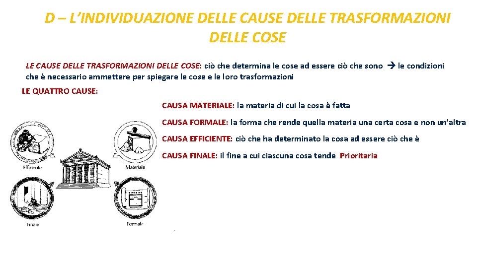 D – L’INDIVIDUAZIONE DELLE CAUSE DELLE TRASFORMAZIONI DELLE COSE: ciò che determina le cose