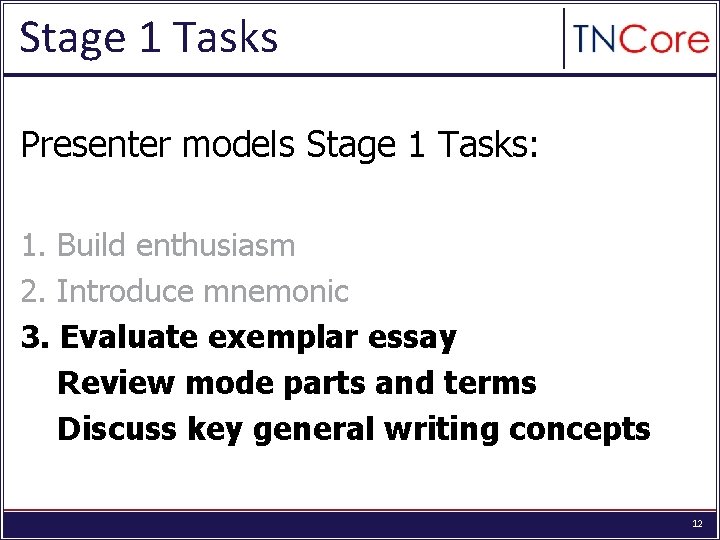 Goals for Stage 1 Activate and Develop Background