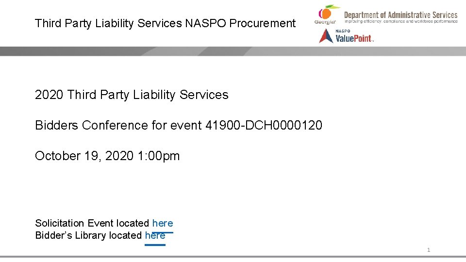 Third Party Liability Services NASPO Procurement 2020 Third Party Liability Services Bidders Conference for