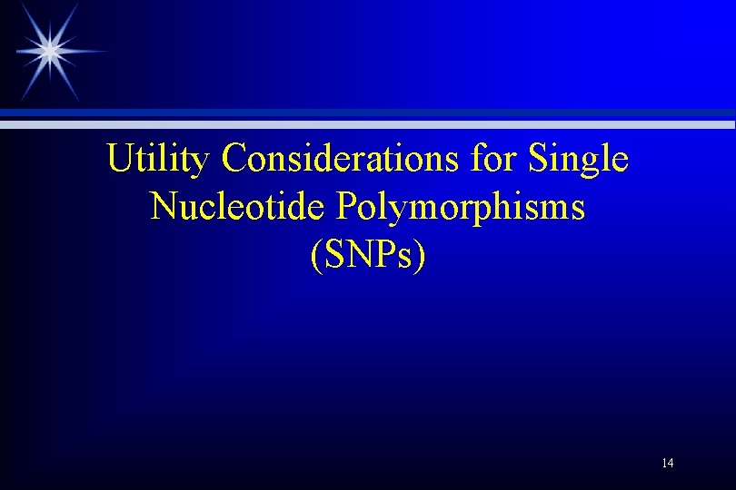 Utility Considerations for Single Nucleotide Polymorphisms (SNPs) 14 