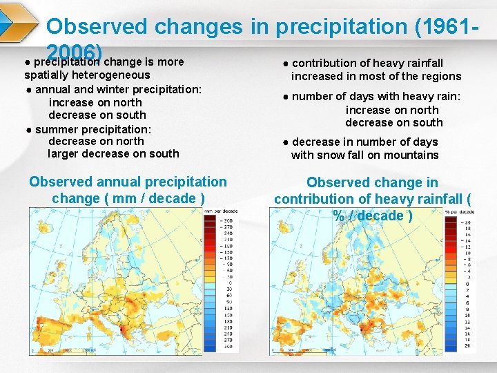 Observed changes in precipitation (19612006) ● precipitation change is more ● contribution of heavy