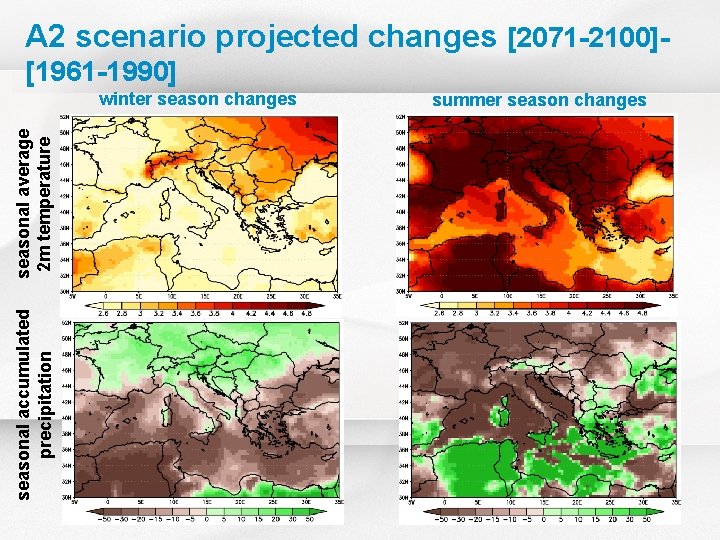 A 2 scenario projected changes [2071 -2100][1961 -1990] seasonal accumulated precipitation seasonal average 2