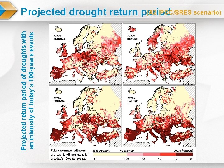 Projected return period of droughts with an intensity of today’s 100 -years events (A