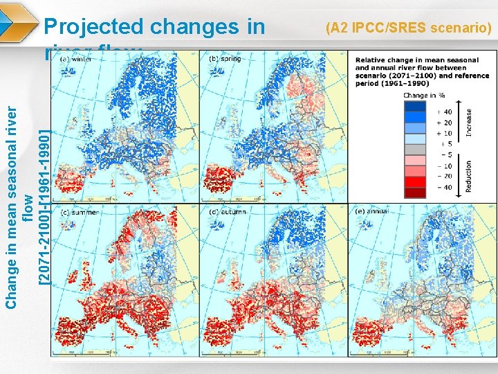 Change in mean seasonal river flow [2071 -2100]-[1961 -1990] Projected changes in river flow