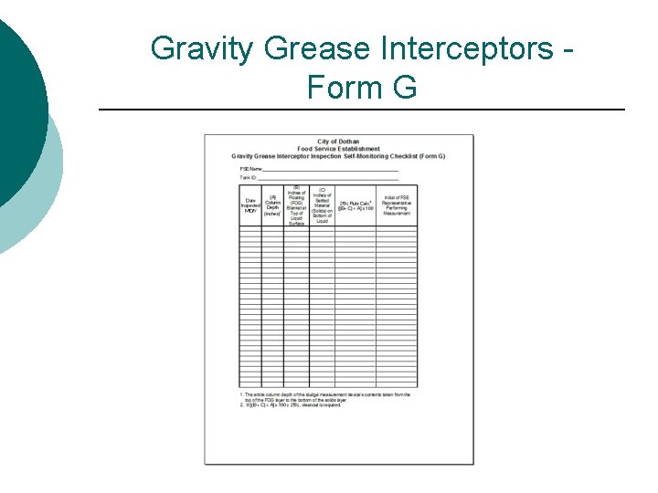 Gravity Grease Interceptors Form G 