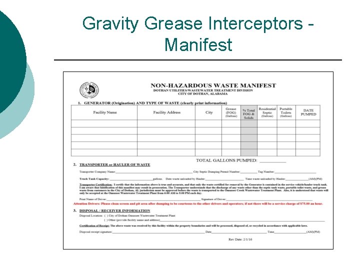Gravity Grease Interceptors Manifest 