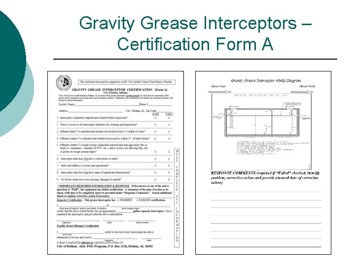 Gravity Grease Interceptors – Certification Form A 