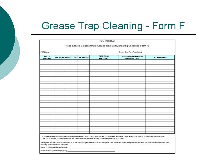 Grease Trap Cleaning - Form F 