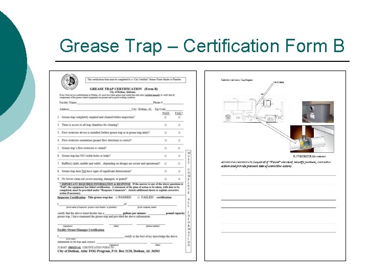 Grease Trap – Certification Form B 