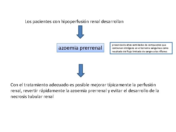 Los pacientes con hipoperfusión renal desarrollan azoemia prerrenal presencia de altas cantidades de compuestos