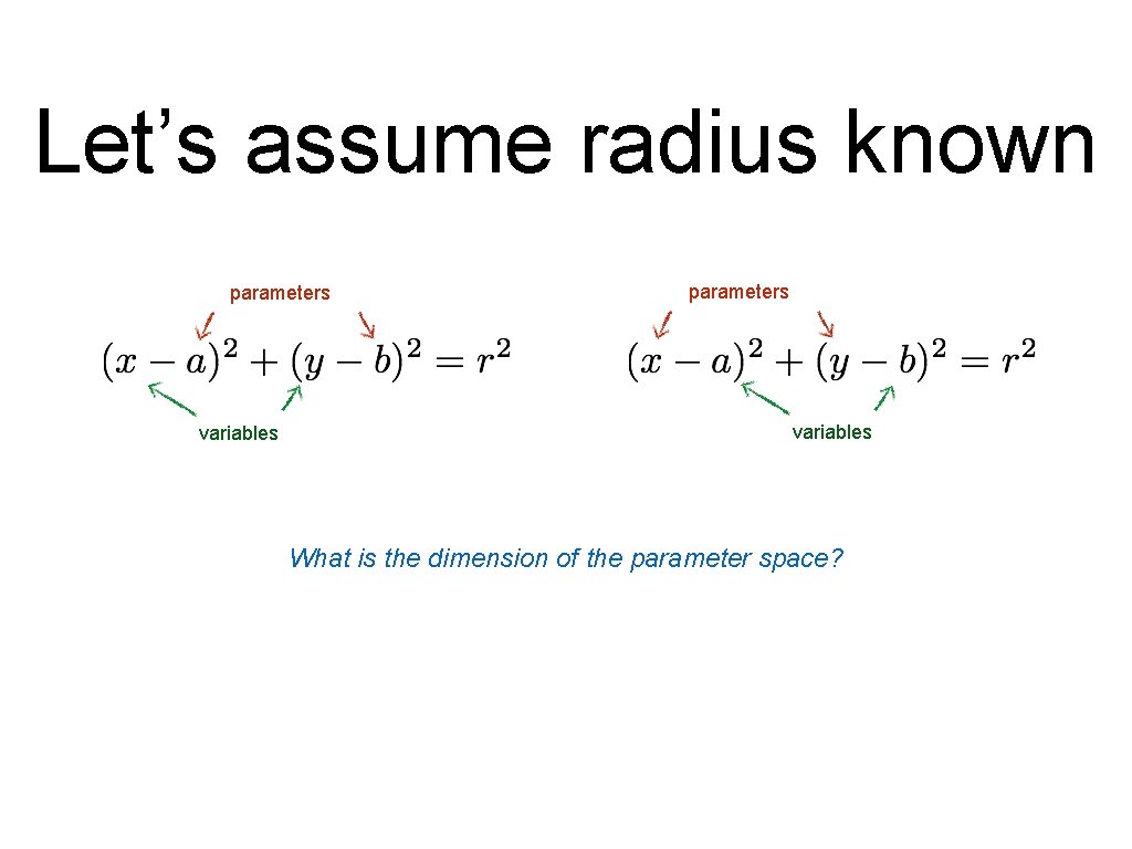 Let’s assume radius known parameters variables What is the dimension of the parameter space? Let’s assume radius known parameters variables What is the dimension of the parameter space?