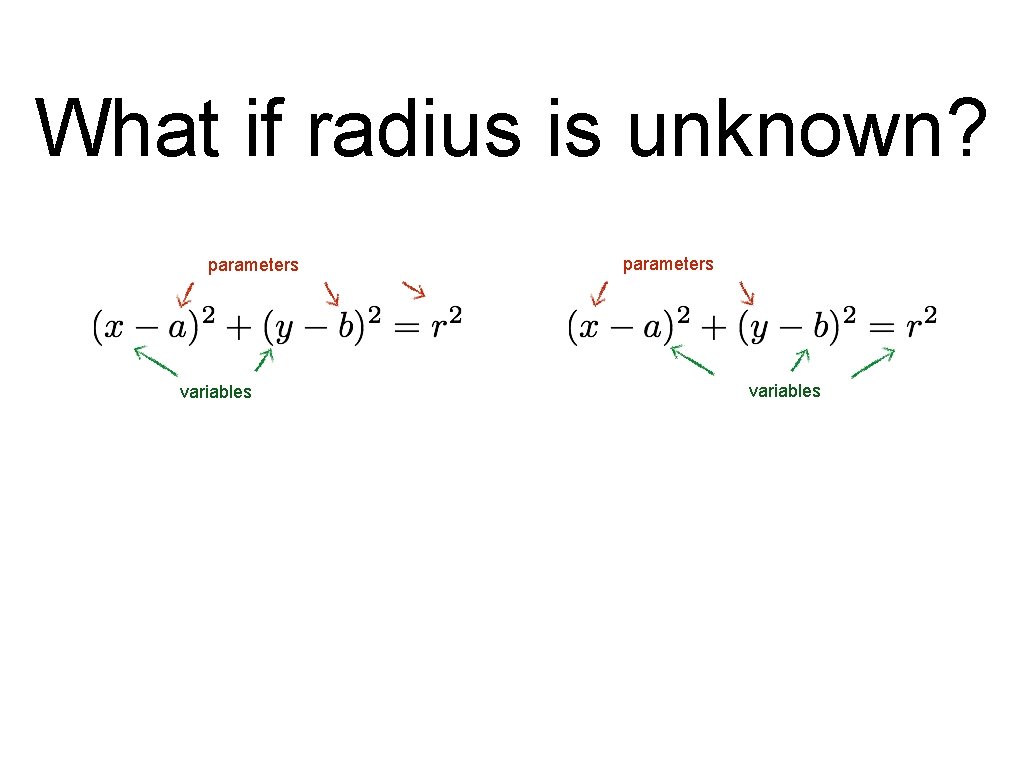 What if radius is unknown? parameters variables What if radius is unknown? parameters variables