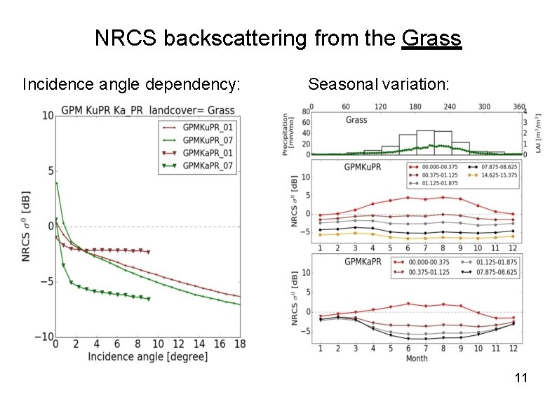 NRCS backscattering from the Grass Incidence angle dependency: Seasonal variation: 11 