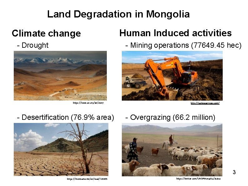 Land Degradation in Mongolia Climate change - Drought Human Induced activities - Mining operations