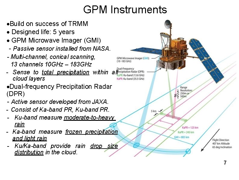 GPM Instruments Build on success of TRMM Designed life: 5 years GPM Microwave Imager