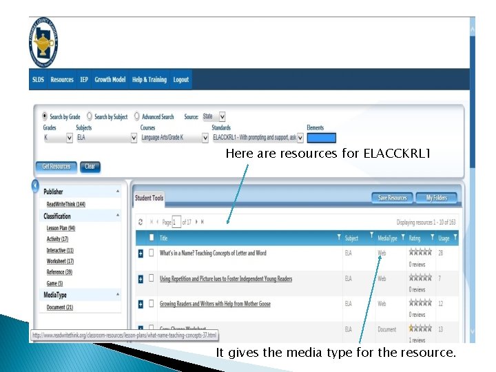 Here are resources for ELACCKRL 1 It gives the media type for the resource.