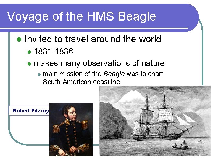 Voyage of the HMS Beagle l Invited to travel around the world 1831 -1836