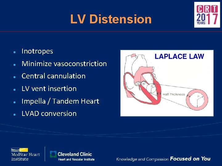 LV Distension ● Inotropes ● Minimize vasoconstriction ● Central cannulation ● LV vent insertion