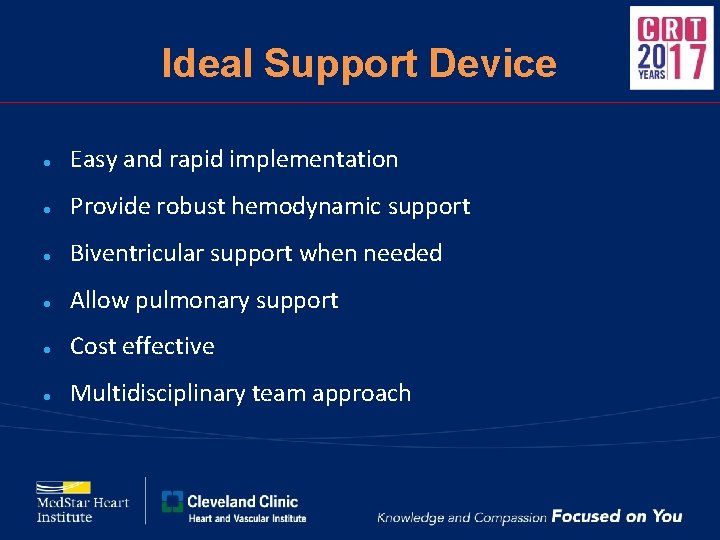 Ideal Support Device ● Easy and rapid implementation ● Provide robust hemodynamic support ●