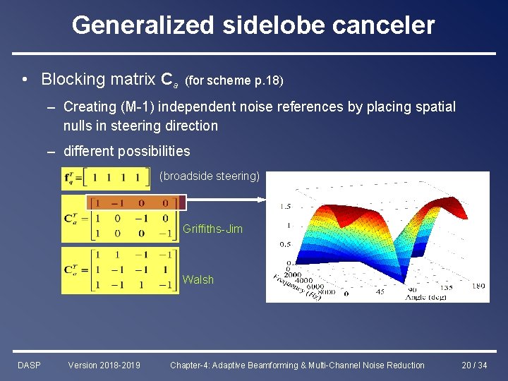 Generalized sidelobe canceler • Blocking matrix Ca (for scheme p. 18) – Creating (M-1)