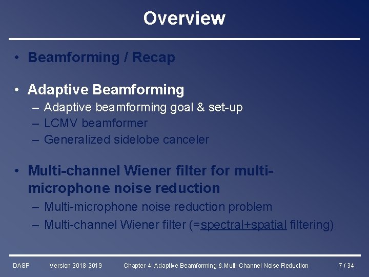 Overview • Beamforming / Recap • Adaptive Beamforming – Adaptive beamforming goal & set-up