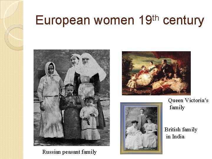 European women 19 th century Queen Victoria’s family British family in India Russian peasant