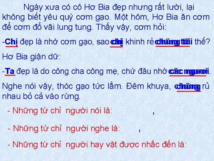 Ngày xưa có cô Hơ Bia đẹp nhưng rất lười, lại không biết yêu