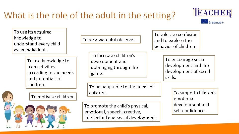 What is the role of the adult in the setting? To use its acquired