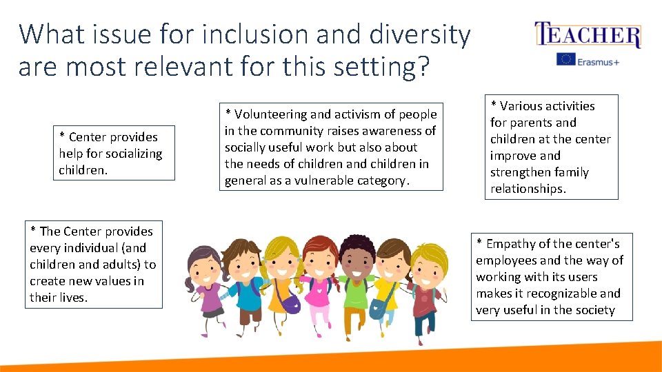 What issue for inclusion and diversity are most relevant for this setting? * Center