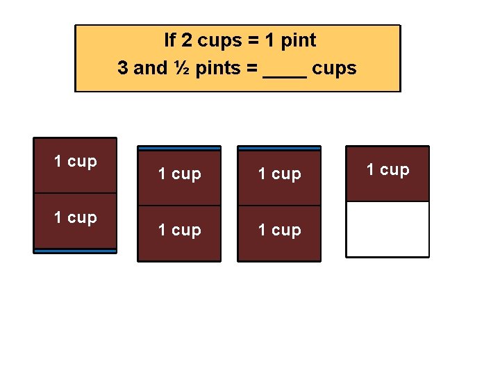 If 2 cups = 1 pint 3 and ½ pints = ____ cups 1