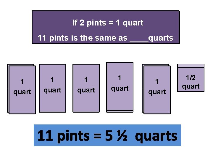 If 2 pints = 1 quart 11 pints is the same as ____quarts 1