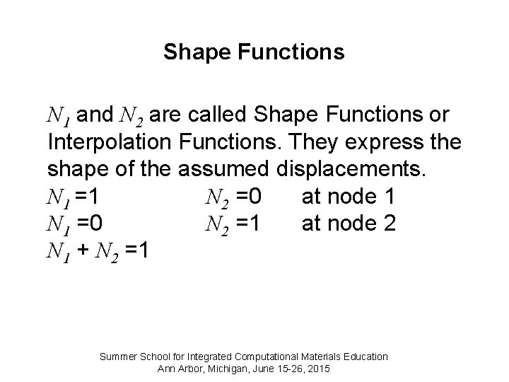 Shape Functions N 1 and N 2 are called Shape Functions or Interpolation Functions.