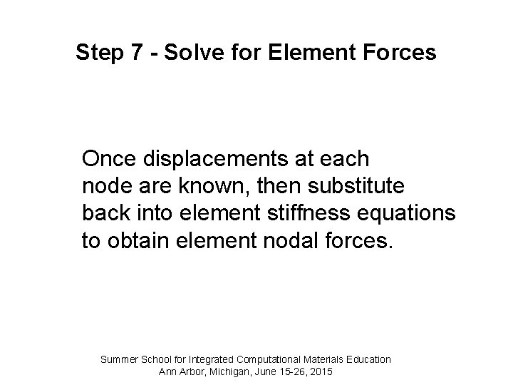 Step 7 - Solve for Element Forces Once displacements at each node are known,