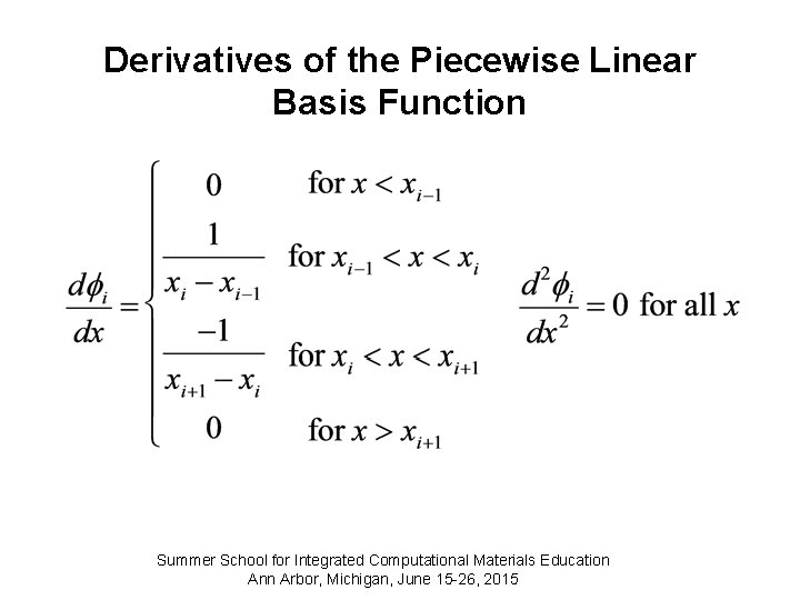 Derivatives of the Piecewise Linear Basis Function Summer School for Integrated Computational Materials Education