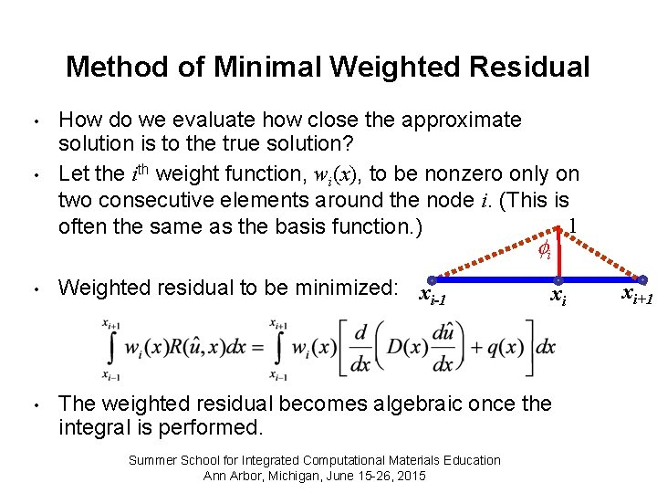 Method of Minimal Weighted Residual • • How do we evaluate how close the