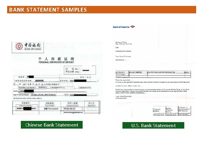 BANK STATEMENT SAMPLES Chinese Bank Statement U. S. Bank Statement BANK STATEMENT SAMPLES Chinese Bank Statement U. S. Bank Statement