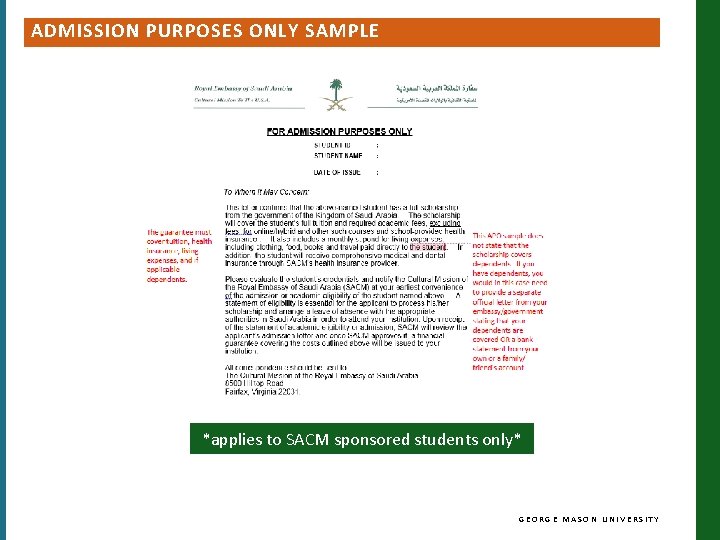 ADMISSION PURPOSES ONLY SAMPLE *applies to SACM sponsored students only* GEORGE MASON UNIVERSITY ADMISSION PURPOSES ONLY SAMPLE *applies to SACM sponsored students only* GEORGE MASON UNIVERSITY