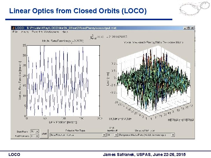 Linear Optics from Closed Orbits (LOCO) LOCO James Safranek, USPAS, June 22 -26, 2015