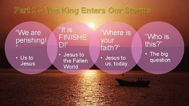 Part 2 – The King Enters Our Storms “We are perishing! ” • Us