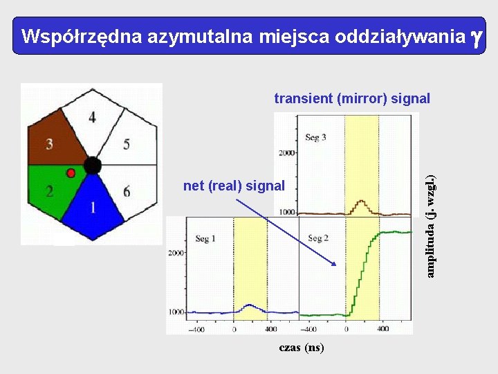 Współrzędna azymutalna miejsca oddziaływania net (real) signal czas (ns) amplituda (j. wzgl. ) transient