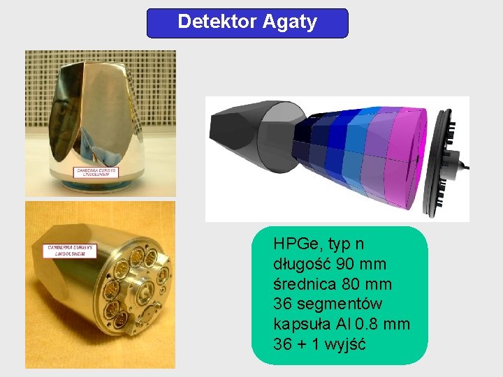 Detektor Agaty HPGe, typ n długość 90 mm średnica 80 mm 36 segmentów kapsuła